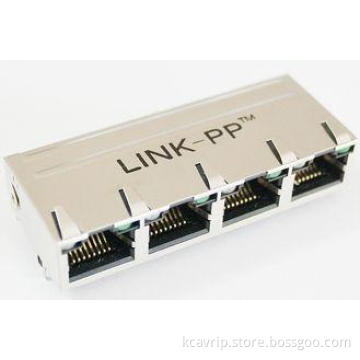 Gold Plating PCB Multi-port RJ45 Jack Connector with 1 X 4